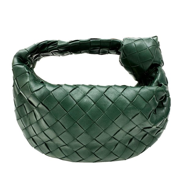 BOTTEGA VENETA Jody Handbag, Lambsun Calfskin, 651876, Intrecciato, Dark Gree... - Picture 2 of 11